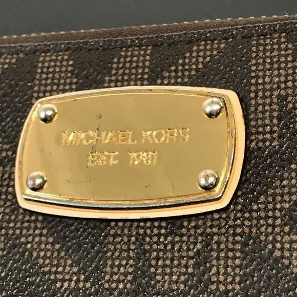 Michael Kors Jet Set Brown MK Signature Logo Large Zip Wallet Clutch - Picture 4 of 16